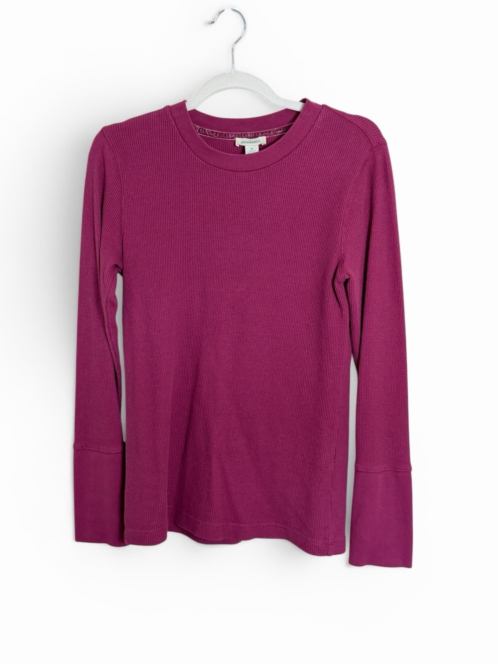 Sundance Waffle Thermal Knit Purple Magenta Velvet Cuff Shirt Size Medium Boho